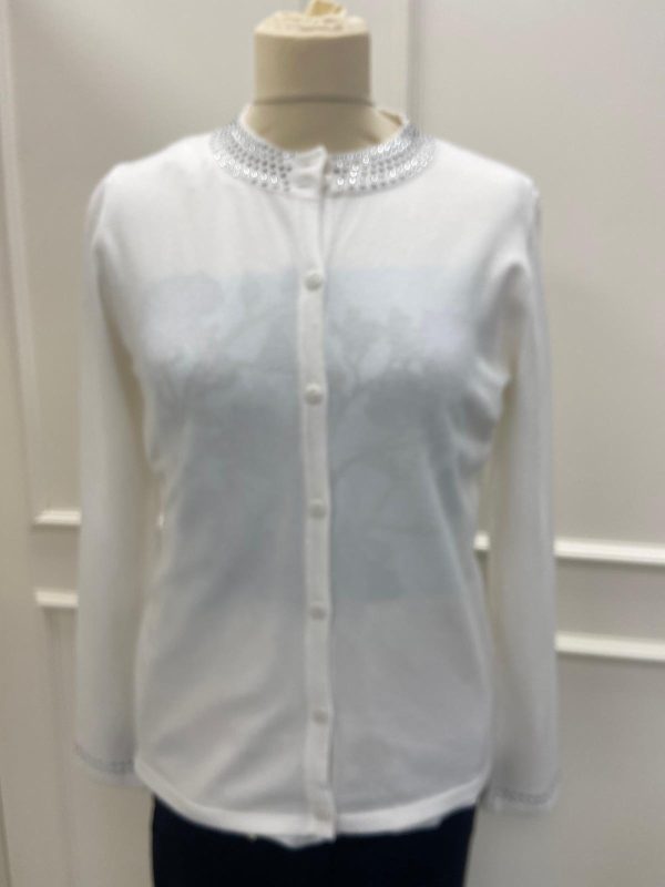 Paramour Sequin Trim Cardigan Cream
