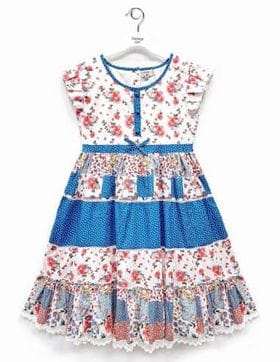 Domino Girl Floral Patchwork Dress Blue