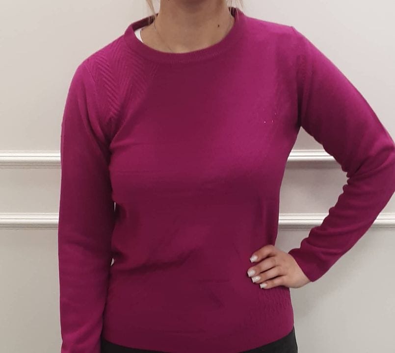 Paramount Zig Zag Diamonte Crew Neck Jumper Cerise