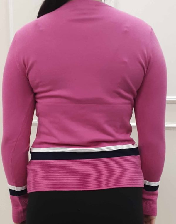 Paramour Stripe Band Rib Hem Jumper Cerise - Image 2