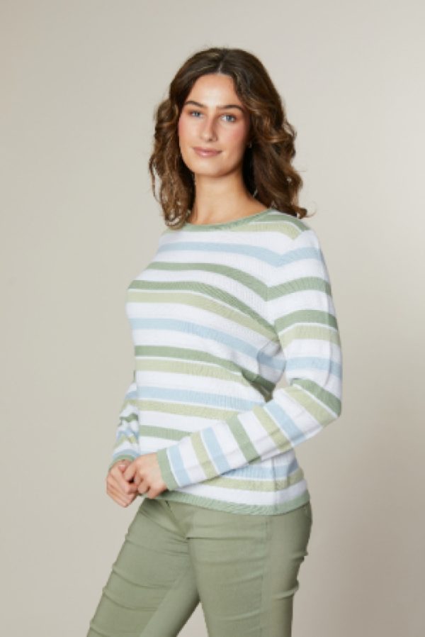 Jessica Graaf Textured Stripe Detail Jumper Olive - Image 2