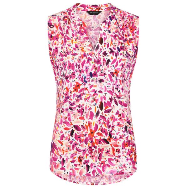 Emreco Sleeveless Leaf Mandarin Collar Top Pink - Image 3