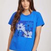 Mudflower Diamante Floral Stripe T-Shirt Royal Blu