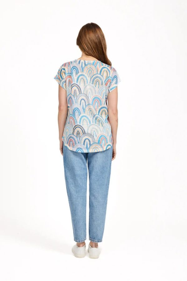 Mudflower Rainbow Print Zip Detail T-Shirt Blue - Image 3