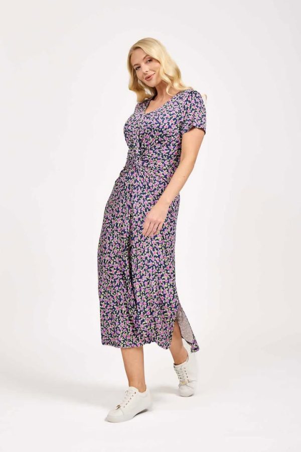 Mudflower Floral Print Knot Dress Purple - Image 2