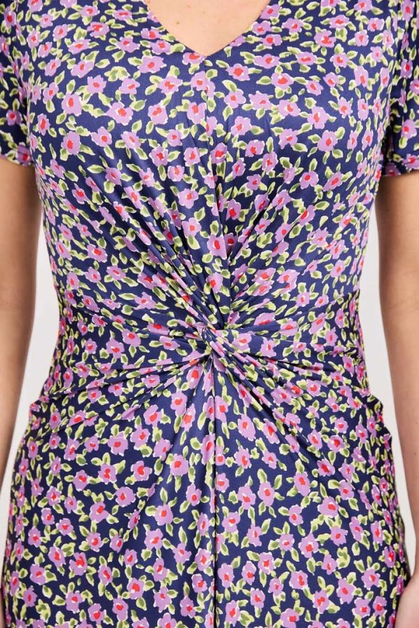 Mudflower Floral Print Knot Dress Purple - Image 3