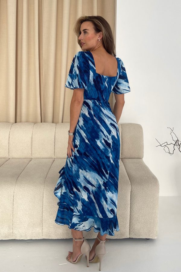 Girl In Mind Heidi Abstract Ruched Dress Blue - Image 3