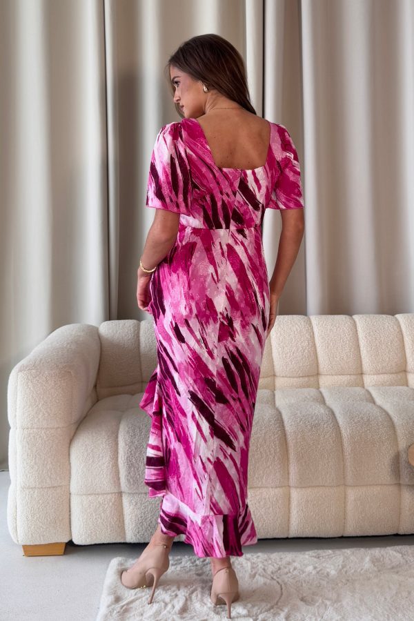 Girl In Mind Heidi Abstract Ruched Dress Pink - Image 3