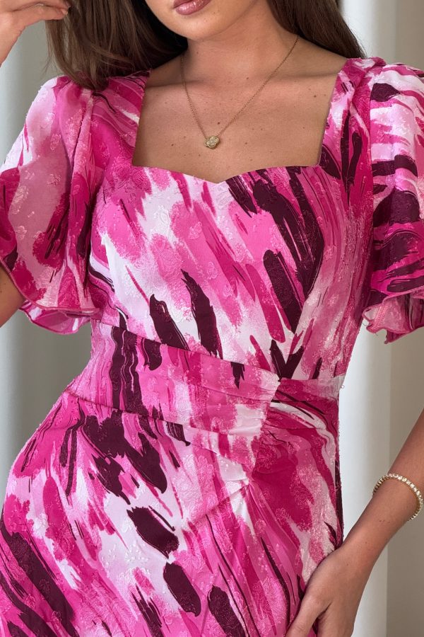 Girl In Mind Heidi Abstract Ruched Dress Pink - Image 4