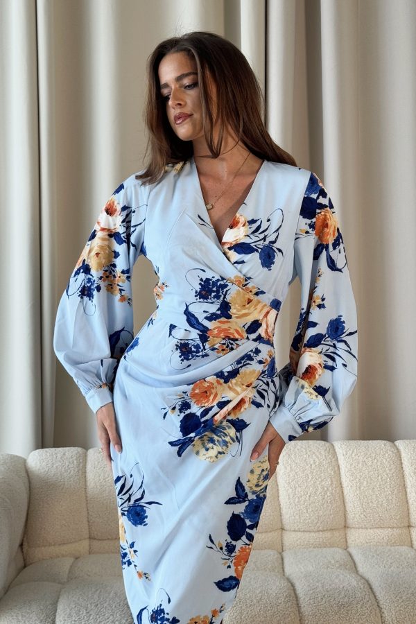 Girl In Mind Elsa Blue Floral Wrap Asymmetric Dres - Image 2