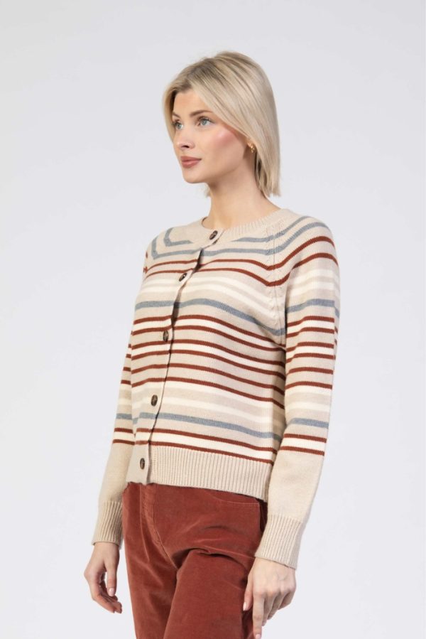 Jessica Graaf Large Button Stripe Cardi Brown - Image 2