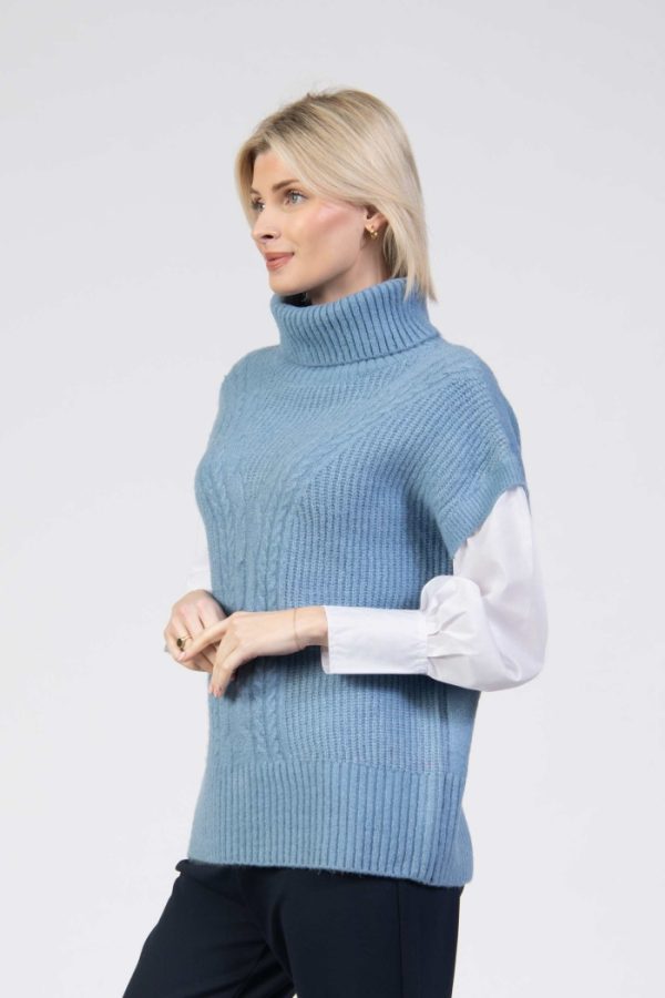 Jessica Graaf roll Neck Inset Sleeve Jumper Blue - Image 2