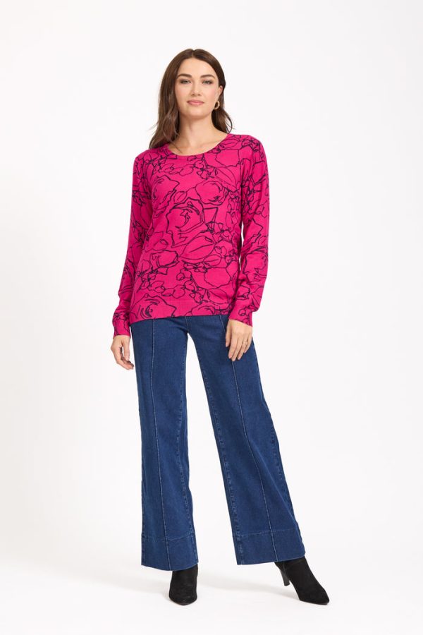 Mudflower Rose Print Crew Neck Jumper Pink - Image 2