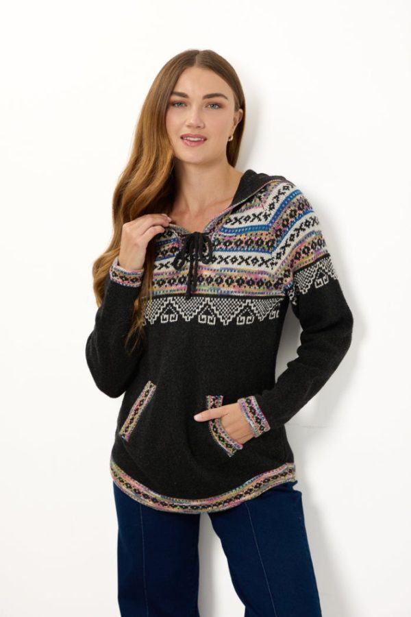 Mudflower Hooded Fairisle Jumper Grey