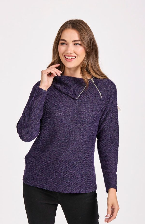 Mudflower Neck Zip Jumper Purple