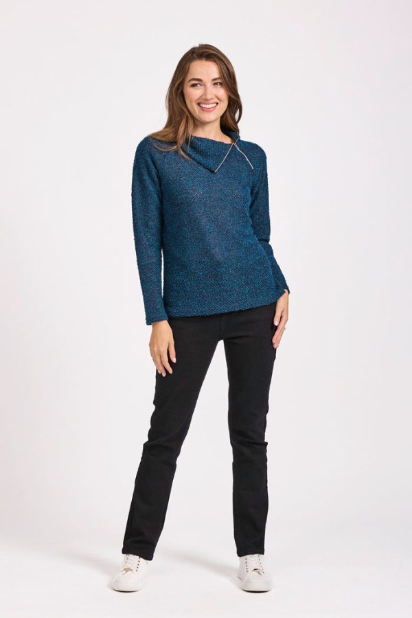 Mudflower Neck Zip Jumper Teal