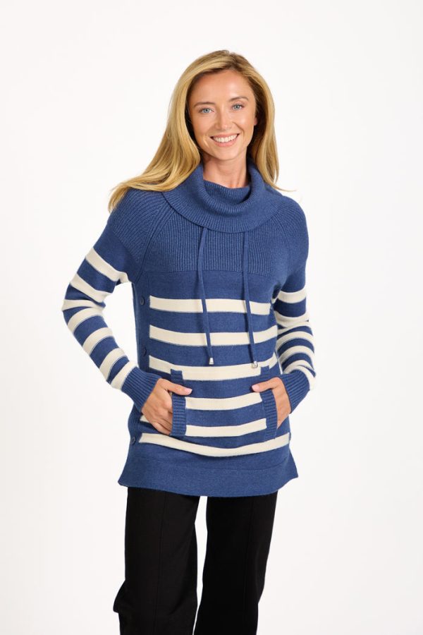 Mudflower Side Button Stripe Jumper Navy