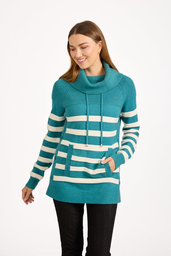 Mudflower Side Button Stripe Jumper Teal