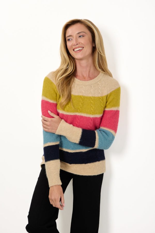 Mudflower Crew Neck Multicolour Jumper Beige