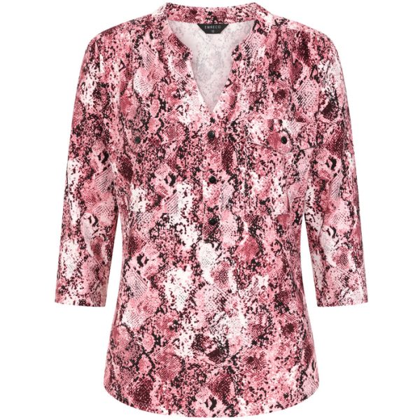 Emreco Snake Print Mandarin 3/4 Sleeve Top Pink - Image 3