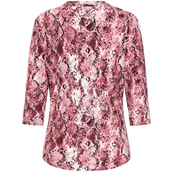 Emreco Snake Print Mandarin 3/4 Sleeve Top Pink - Image 4