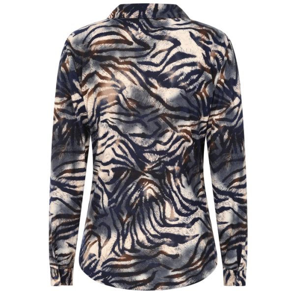 Emreco Tiger Print LS Collar Top Navy - Image 4