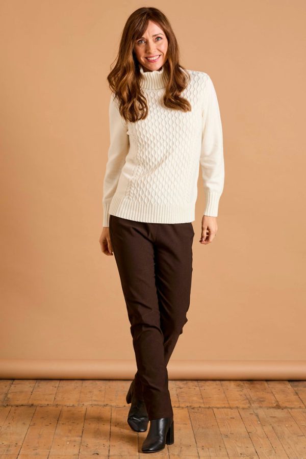 Emreco Cable Front Chunky Rol Neck Jumper Ivory - Image 2