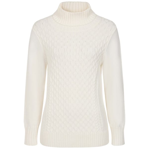 Emreco Cable Front Chunky Rol Neck Jumper Ivory - Image 3