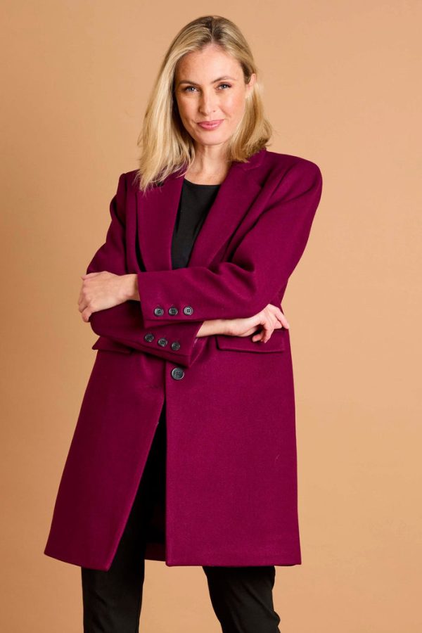 Emreco Single Breasted Revere Collar Coat Berry
