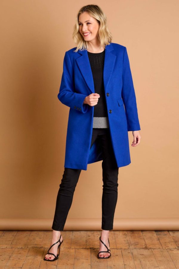 Emreco Single Breasted Revere Collar Coat Blue