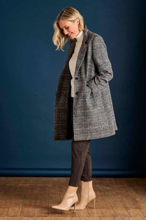 Emreco Check Revere Collar Coat Stone - Image 2