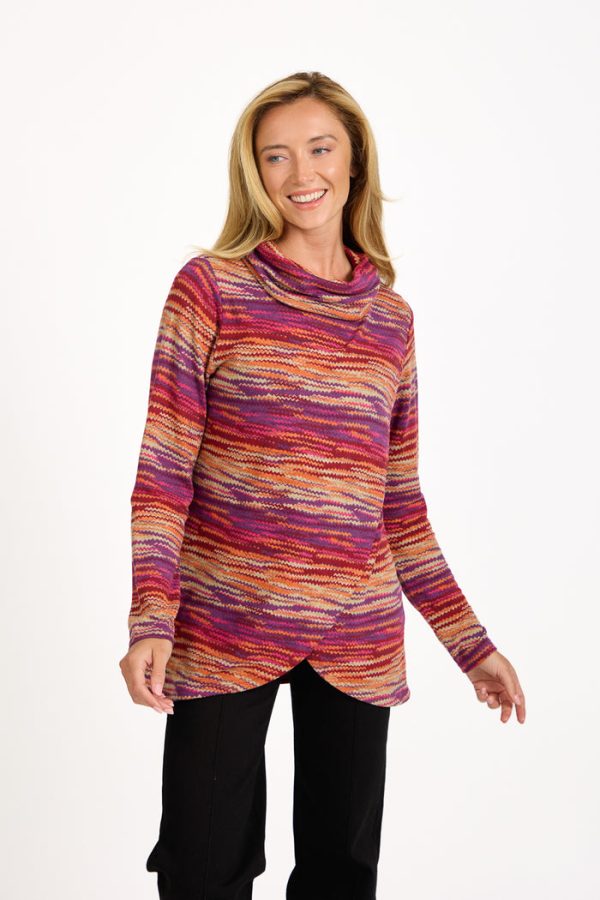Mudflower Aztec Print Roll Neck Crossover Top Rust