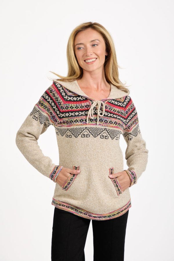 Mudflower Hooded Fairisle Jumper Oatmeal