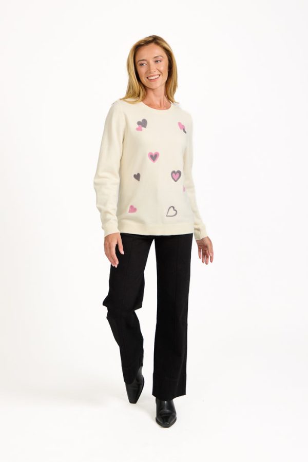 Mudflower Crew Neck Heart Motif Fine Knit Jumper C - Image 2