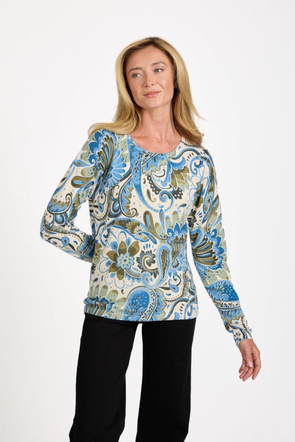 Mudflower Crew Neck Floral Fine Knit Jumper Blue