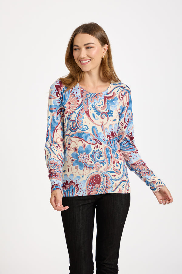 Mudflower Crew Neck Floral Fine Knit Jumper Pink
