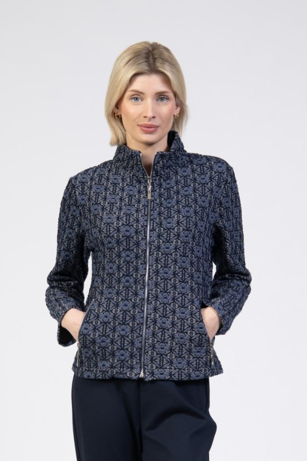 Jessica Graaf Textured Printed Zip Jacket Navy