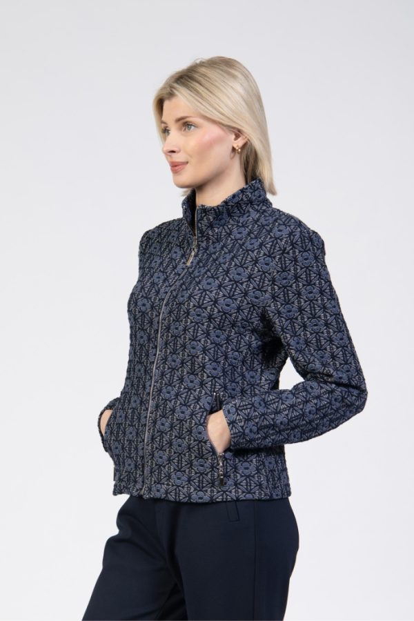Jessica Graaf Textured Printed Zip Jacket Navy - Image 2