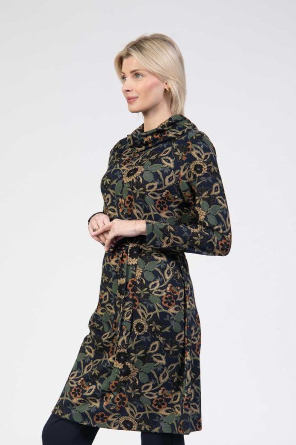 Jessica Graaf Cowl Neck Floral Belt Dress Navy - Image 2