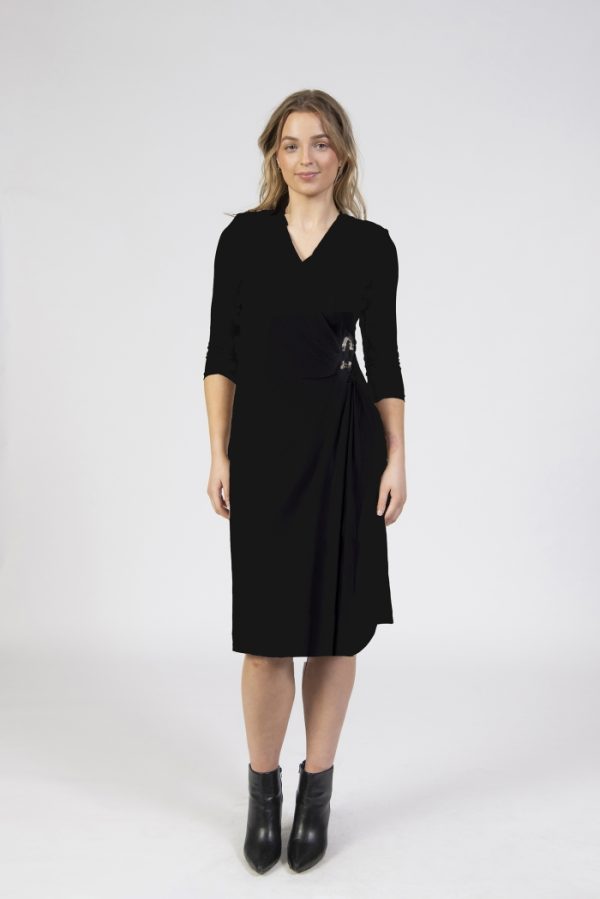 Jessica Graaf Midi Crossover Buckle Dress Black