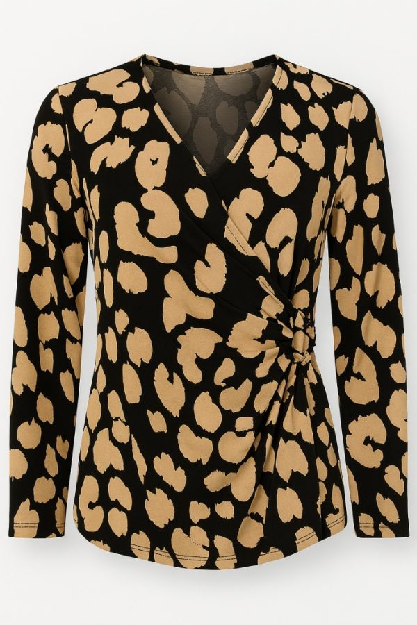 Jessica Graaf Animal Print Crossover Top Beige