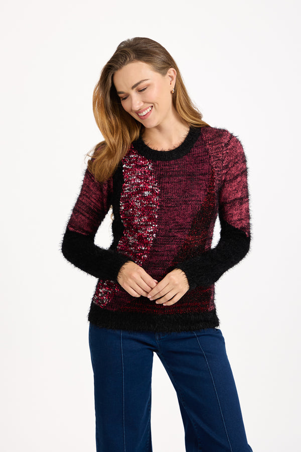 Mudflower Fluffy Yarn Colour Block Jumper Black
