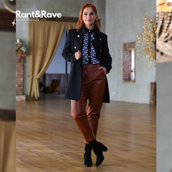 Rant & Rave Lina SP Faux Leather Trousers Tan - Image 2