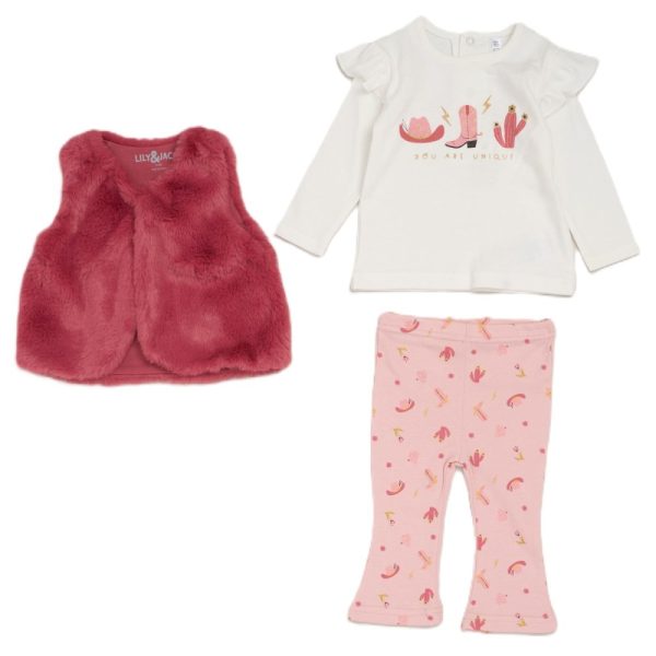 Girls Borg Gilet Set Beige