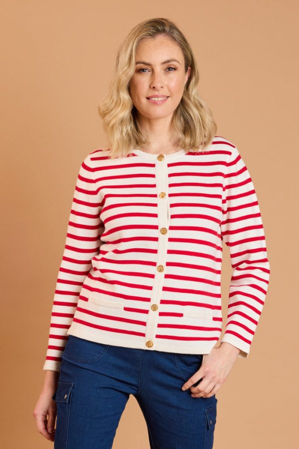 Emerco Gold Button Stripe Cardigan Red