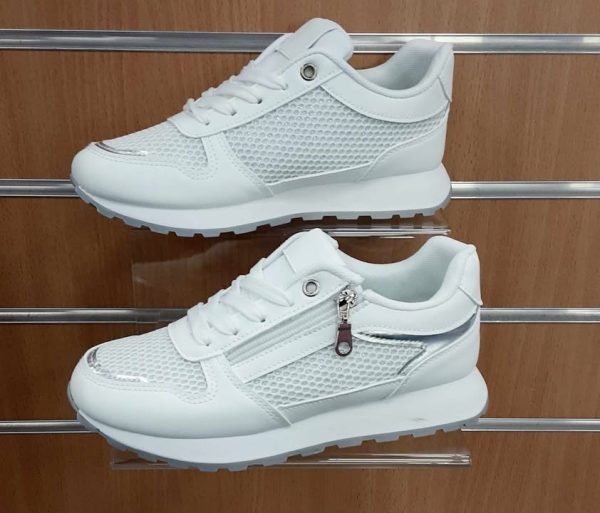 Ladies Zip Detail Sparkle Mesh Runner White