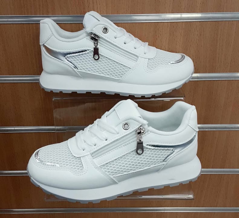 Ladies Zip Detail Sparkle Mesh Runner White - Image 2