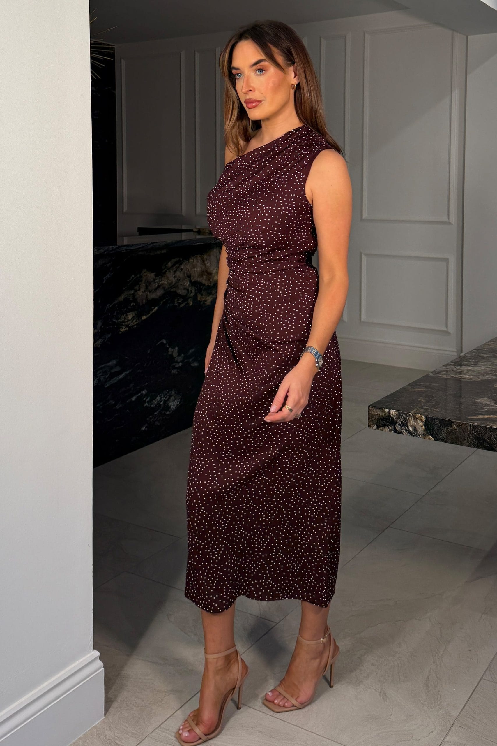 Girl In Mind Donna Brown Spot Assymetric Neckline - Image 2