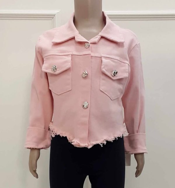 Frayed Edge Denim Jacket Peach