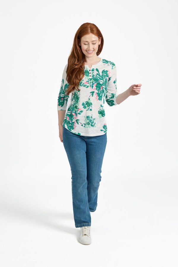 Mudflower Floral Print Burnout Top Green